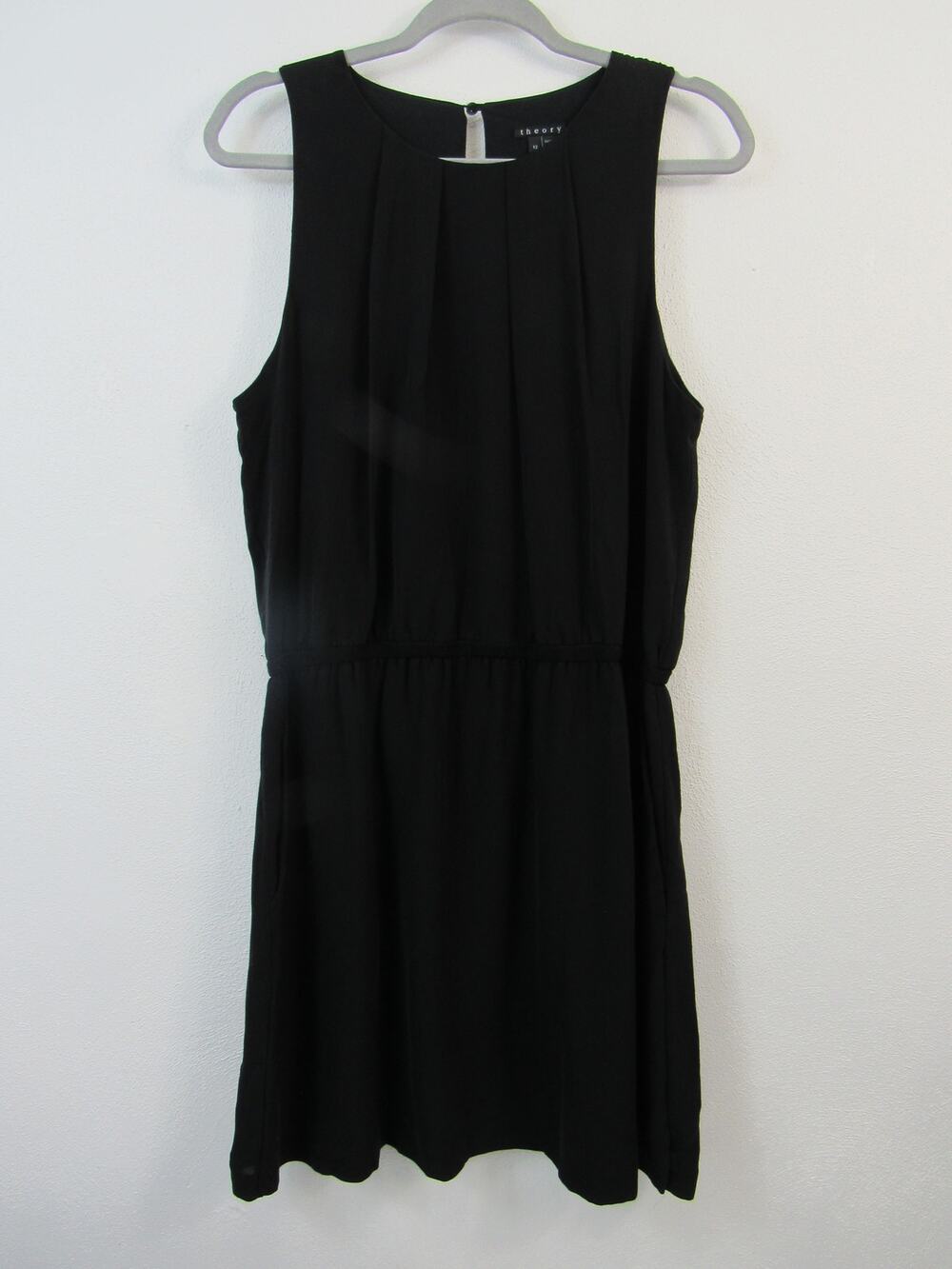 Theory Size 12 Black Jaila Silk Georgette Dress Sleeveless Tank Scoop Neck LBD